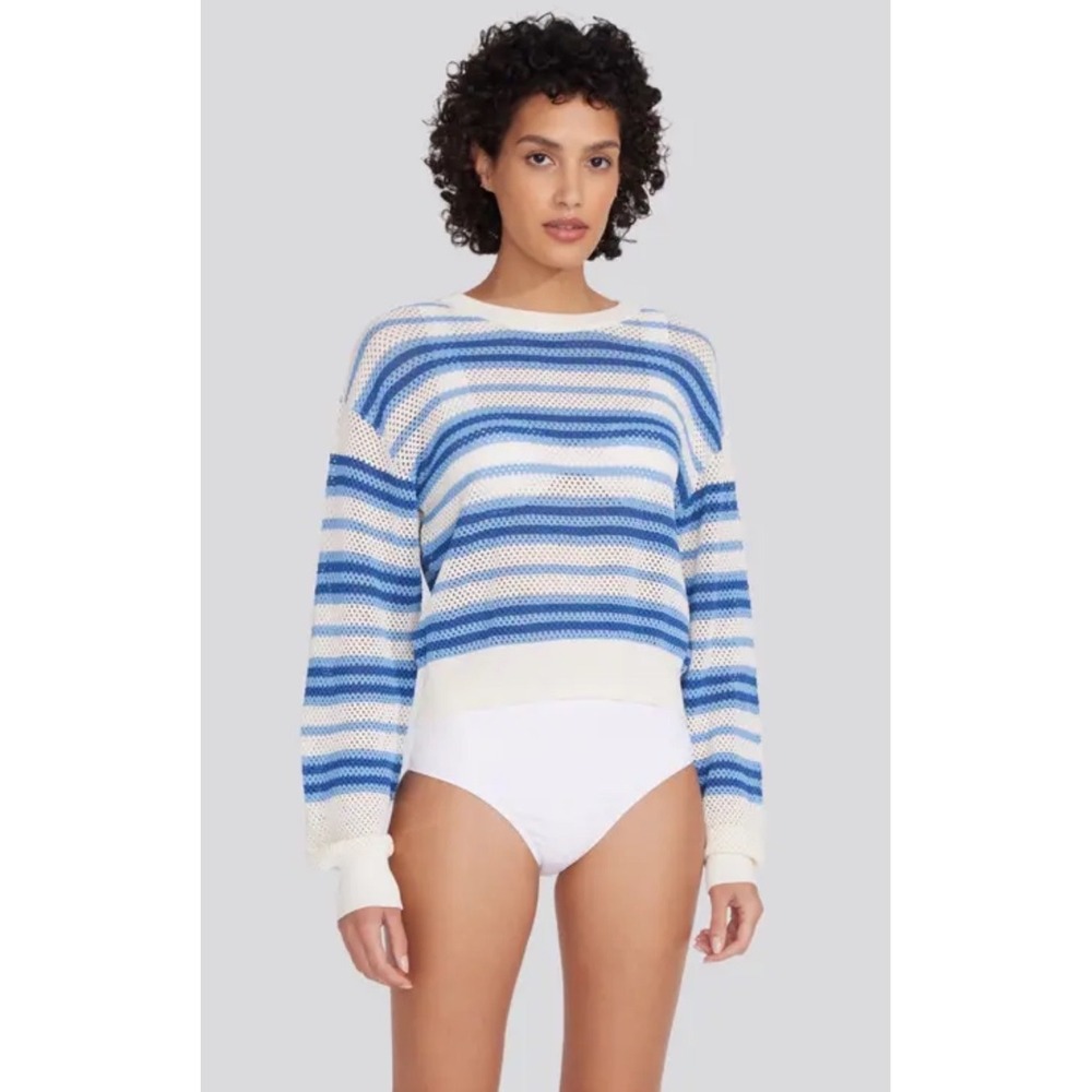Solid & Striped The Tobi Sweater Blue Cream Striped Crochet Open Knit Small